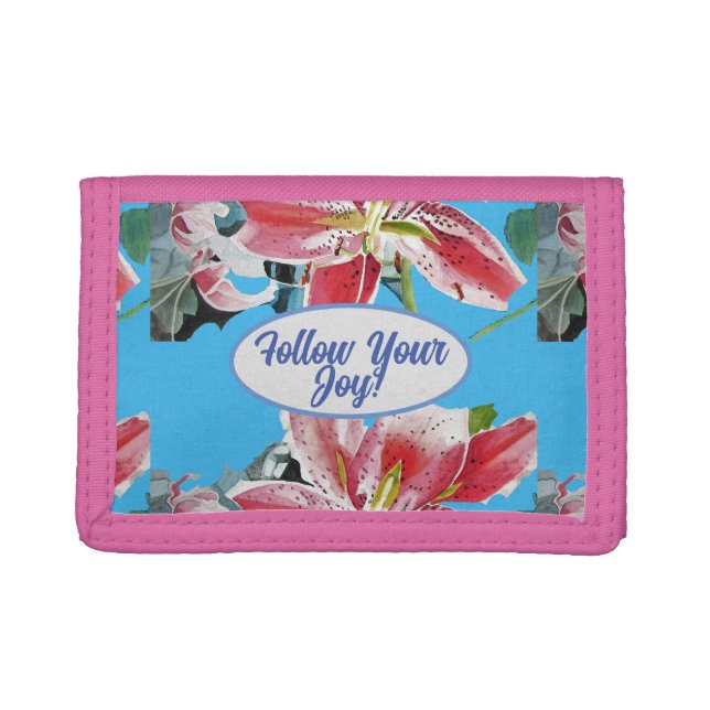 Red Pink Lily Lillies floral Blue Your Joy Trifold Wallet (Front)