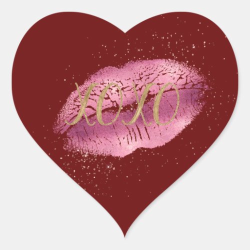 Red Pink Lips Gold XOXO Heart Sticker