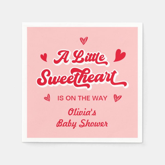 Red Pink Little Sweetheart Valentine Baby Shower Napkins (Front)