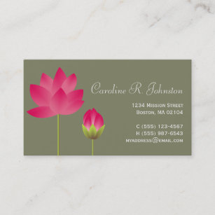Red pink lotus flower modern tea green personal business card