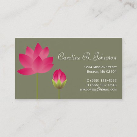 Red Pink Lotus Flower Modern Tea Green Personal Business Card