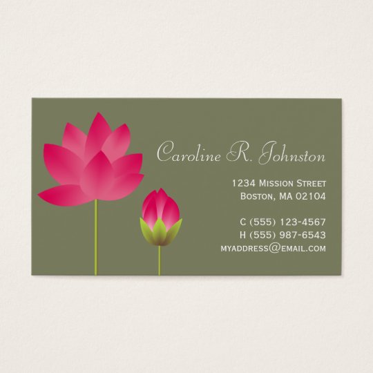 Red pink lotus flower modern tea green personal business card