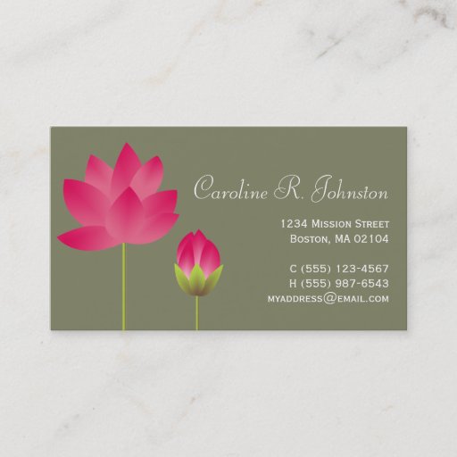 Customizable Red pink lotus flower modern tea green personal business card templates