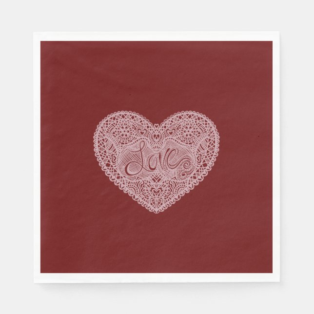 Red Pink Love Heart Napkins (Front)