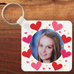 Red Pink Love Hearts Custom Photo Personalized Keychain