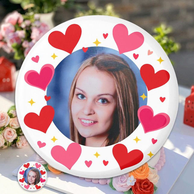 Red Pink Love Hearts Custom Photo Personalized Magnet (Creator Uploaded)