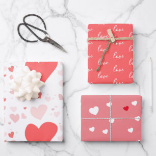Red, Pink, Love, Hearts Valentines Wrapping Pape Paper Sheets