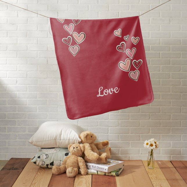Red Pink Love Hearts (white text) Baby Blanket (In Situ)