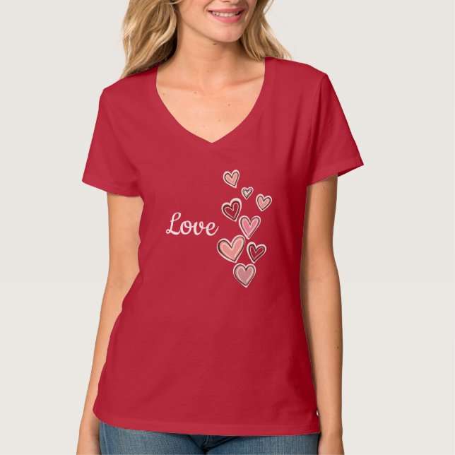 Red Pink Love Hearts (white text) T-Shirt (Front)