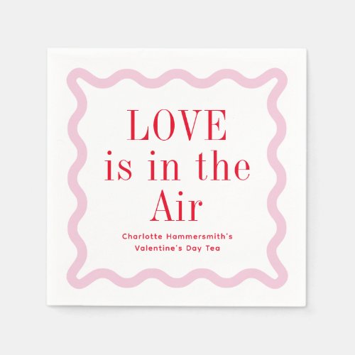 Red Pink Love is in the Air Wavy Square Napkins