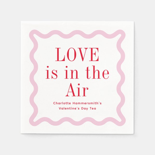 Red Pink Love is in the Air Wavy Square Napkins (Front)