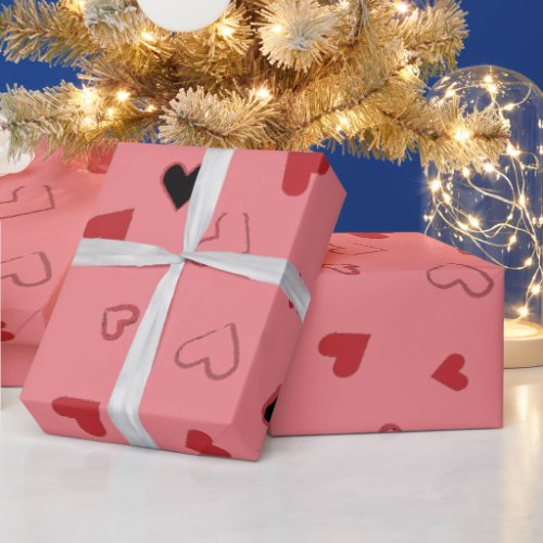 Red pink love shaped gift wrapping paper