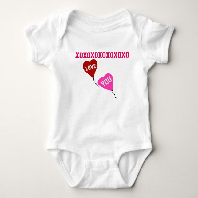 Red Pink Love Valentine Hearts Baby Bodysuit (Front)