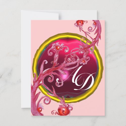 RED PINK MAGIC BERRIESRUBY GEMSTONE  MONOGRAM INVITATION