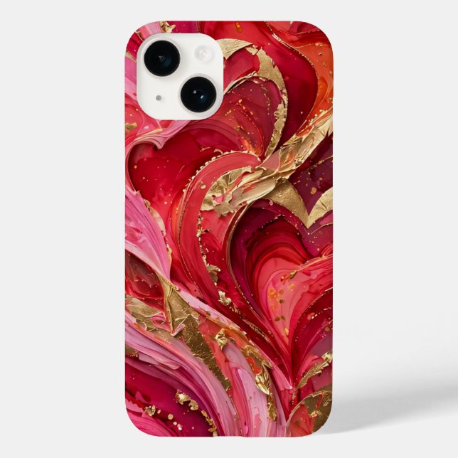 Red & Pink Marble Gold iPhone 14 Case (Back)