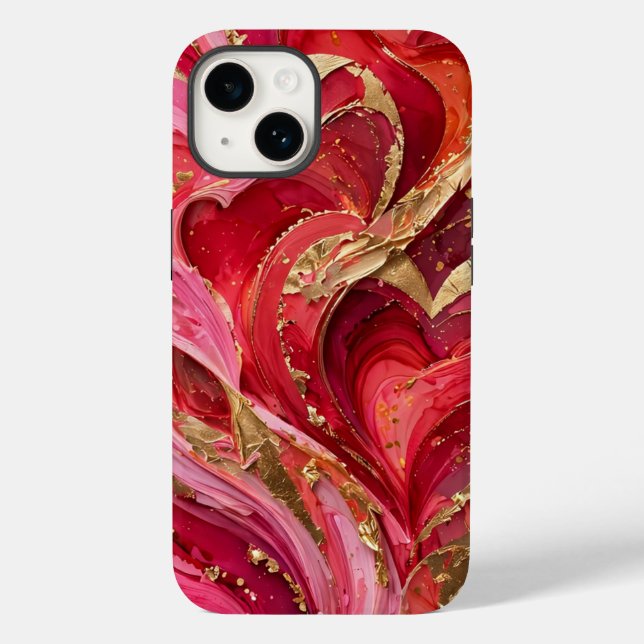 Red & Pink Marble Gold iPhone 14 Case (Back)