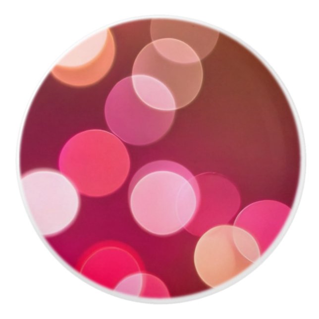 Red, Pink, Mauve Bokeh Ceramic Knob (Front)