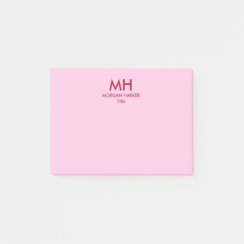 Red Pink Minimal Clean Initials Post-it Notes by birchandoak at Zazzle