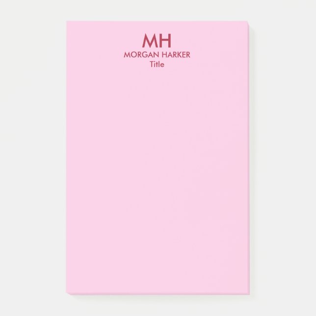 Red Pink Minimal Clean Initials Post-it Notes (Front)
