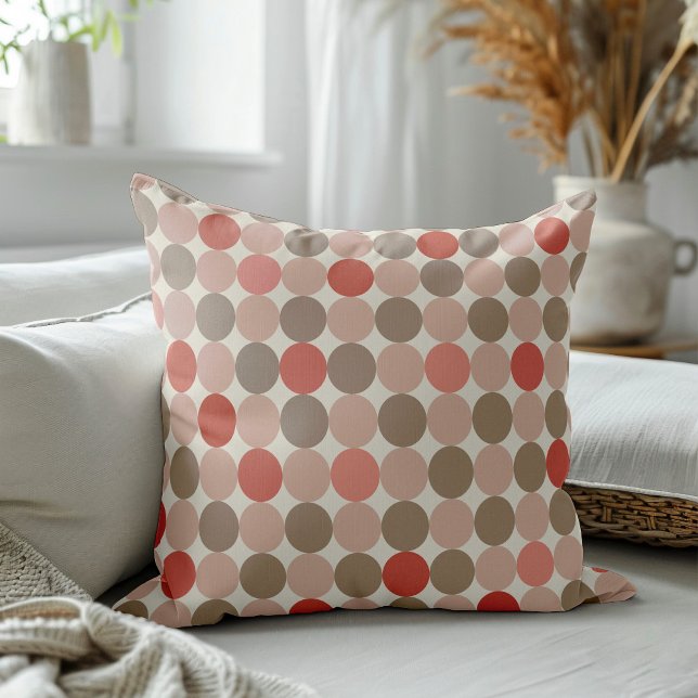 Red Pink Mocha Retro Geometric Circles Throw Pillow (Creator Uploaded)