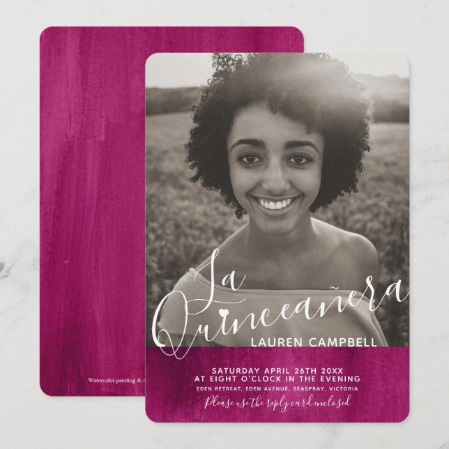 Red pink modern art La Quinceañera photo Invitation (Front/Back)