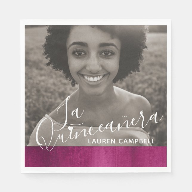 Red pink modern art La Quinceañera photo  Napkins (Front)