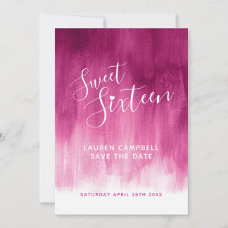 Red pink modern art sweet sixteen birthday save the date