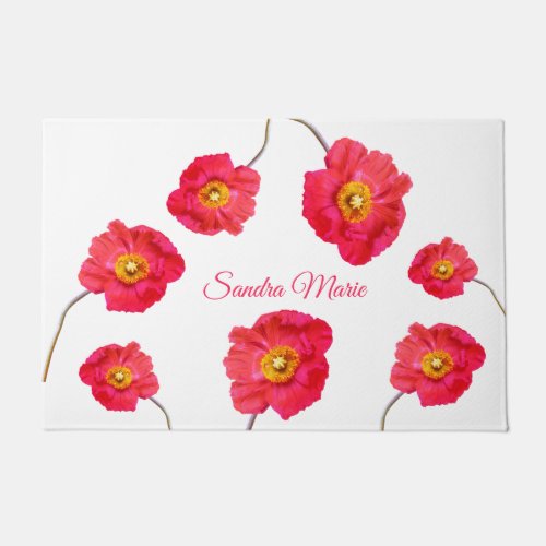 Red Pink Modern Poppies Poppy Flower White Doormat