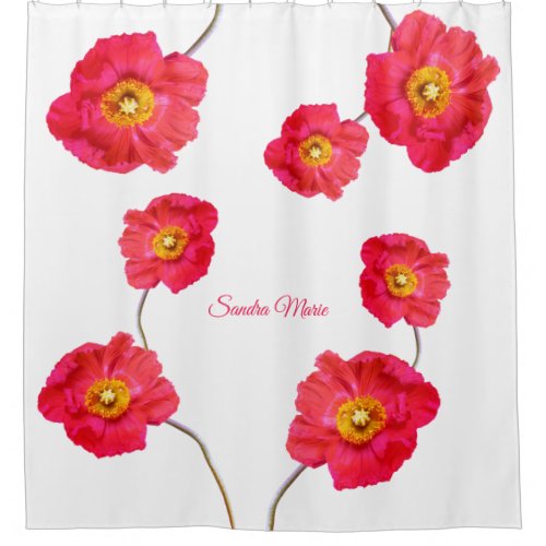 Red Pink Modern Poppies Poppy Flower White  Shower Curtain