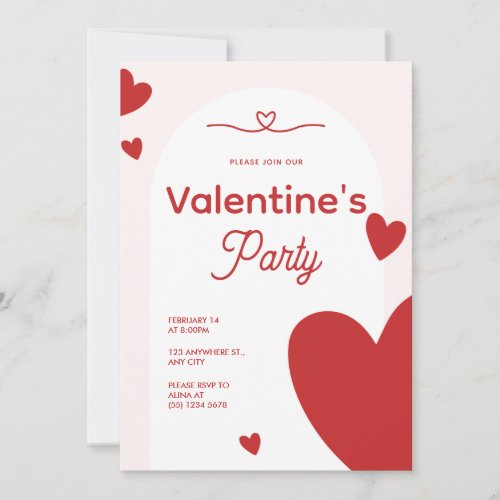 Red  Pink Modern Valentines Day Party Invitation