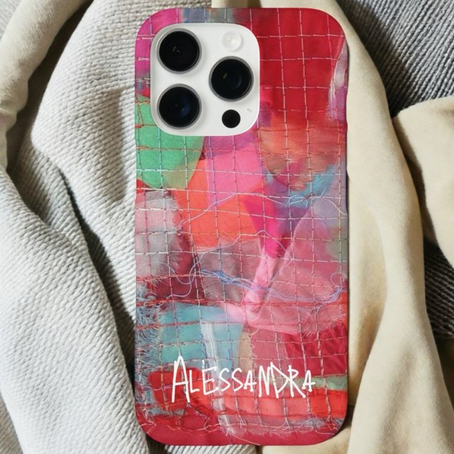 Red pink monogram name abstract patern iphone case (Creator Uploaded)