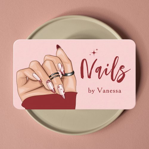 Red Pink Nail Artist Salon Qr Code Business Card