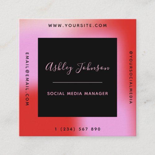Red  Pink Ombre Gradient Social Media Strategist Square Business Card
