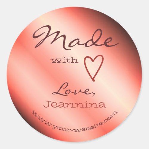 Red Pink Ombre Made with Love Heart Symbol Name Classic Round Sticker