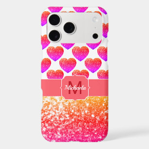 Red Pink Orange Glitter sparkles Hearts Monogram iPhone 17 Pro Max Case