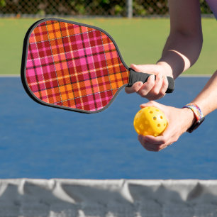 Red Pink Orange Plaid Tartan Design  Pickleball Paddle
