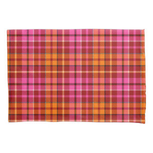 Red Pink Orange Plaid Tartan Design Pillow Case