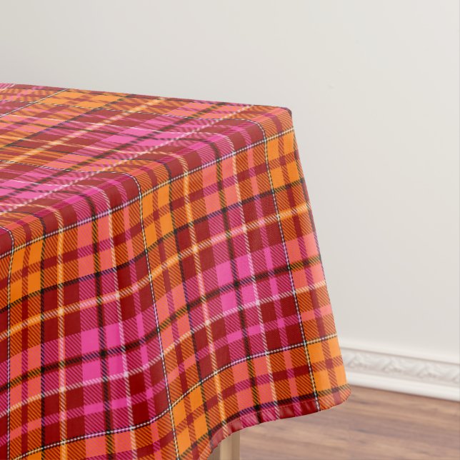 Red Pink Orange Plaid Tartan Design  Tablecloth (In Situ)