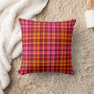 Red Pink Orange Plaid Tartan Design  Throw Pillow