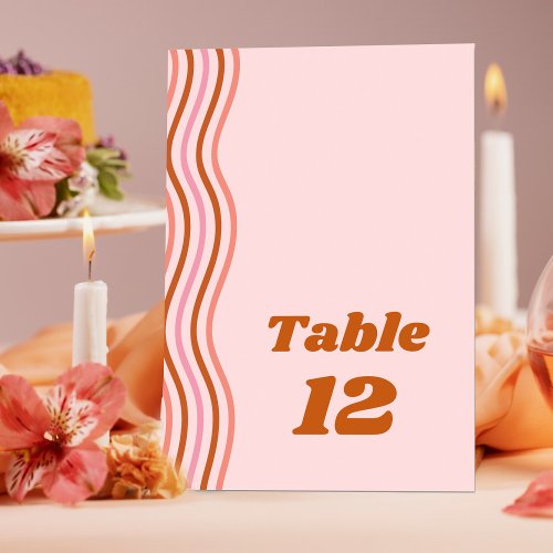Red Pink Orange Retro Groovy Disco Wedding Table Number