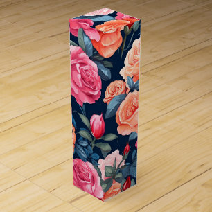 Red Pink Orange Roses Pattern Chiffon Wine Box