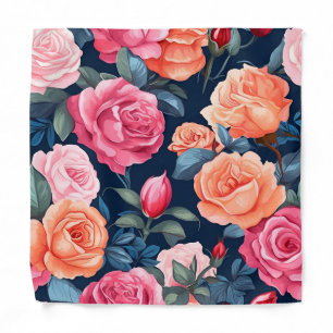 Red Pink Orange Roses Pattern Design Bandana