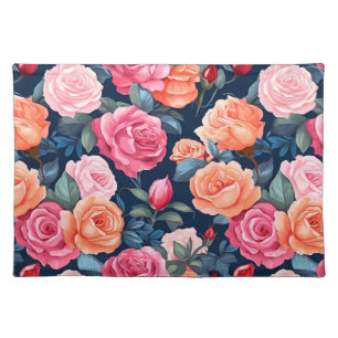 Red Pink Orange Roses Pattern Design Cloth Placemat