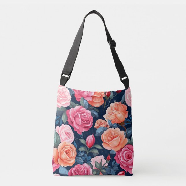 Red Pink Orange Roses Pattern Design Crossbody Bag (Front)
