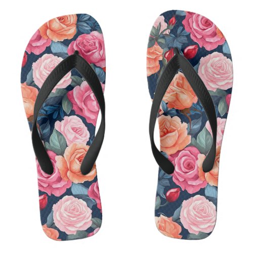 Red Pink Orange Roses Pattern Design Flip Flops