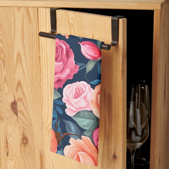 Red Pink Orange Roses Pattern Design Kitchen Towel (Thirds Fold)
