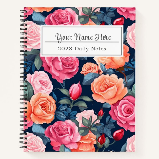 Red Pink Orange Roses Pattern Design Notebook (Front)