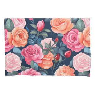 Red Pink Orange Roses Pattern Design Pillow Case
