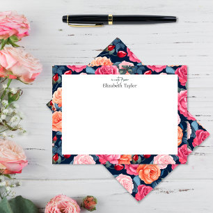Red Pink Orange Roses Pattern Note Card