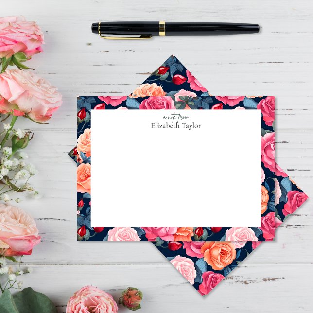 Red Pink Orange Roses Pattern Note Card (Creator Uploaded)